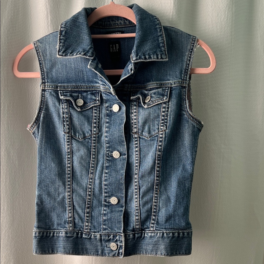 Vintage GAP Stretch Denim Vest | Classic Blue Jean Vest | XS Made in Hong Kong